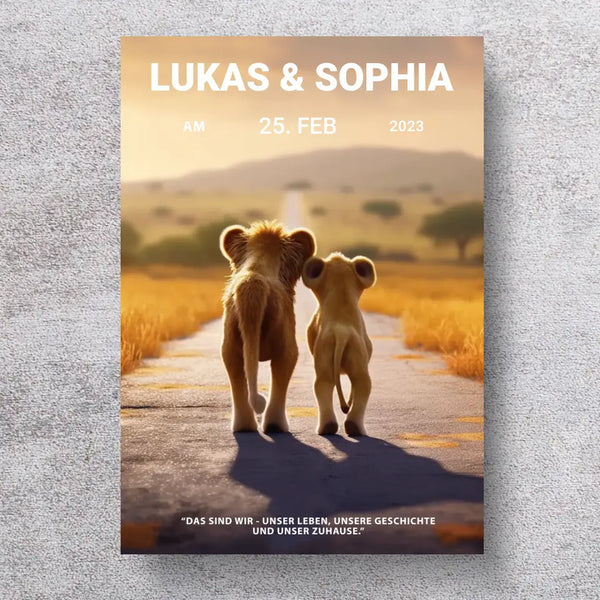 Löwenpaar gehen Weg zusammen Poster