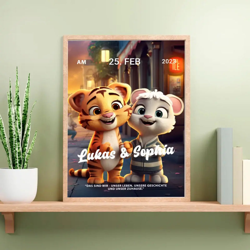 Baby Tiger Cartoon Couple Poster